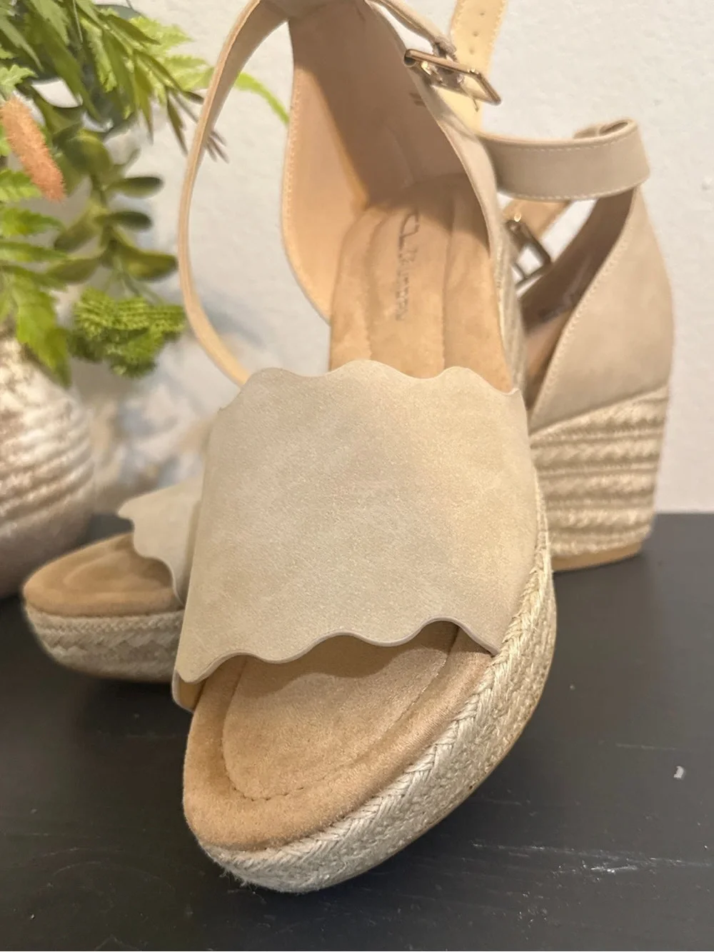 NEW Beige Scallop Espadrille Wedge Sandals by Chinese Laundry